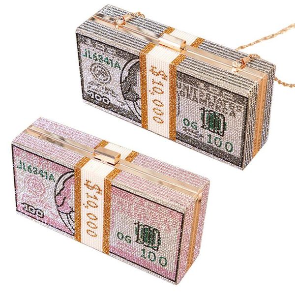 

waist bags 2021 est dollar pattern shoulder bag rhinestone hard shimmer shining fashion shopping daily purse evening clutch
