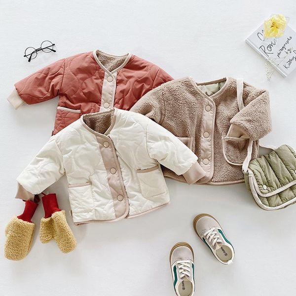 

jackets winter infant girls coat two sides wear toddler baby jacket fleece boys down cotton outerwear clothes, Blue;gray