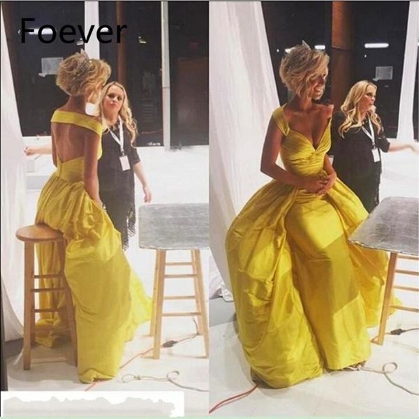 

party dresses yellow evening gowns deep v neck pleats backless satin mermaid floor length vestidos de festa, White;black