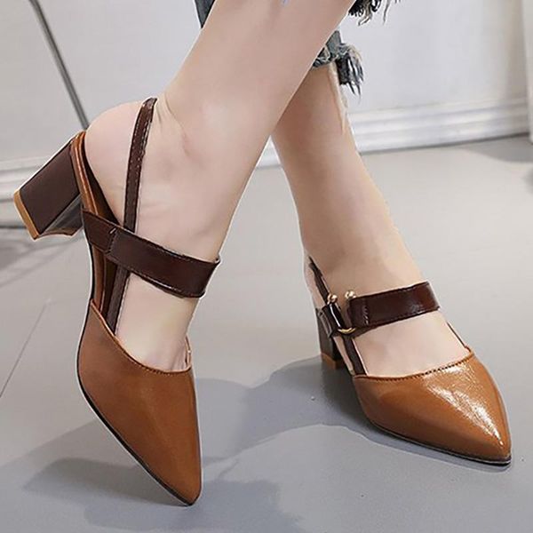 

dress shoes women pumps high heels woman toe ladies fashion female buckle slingback women's pointed square plus size 2021, Black