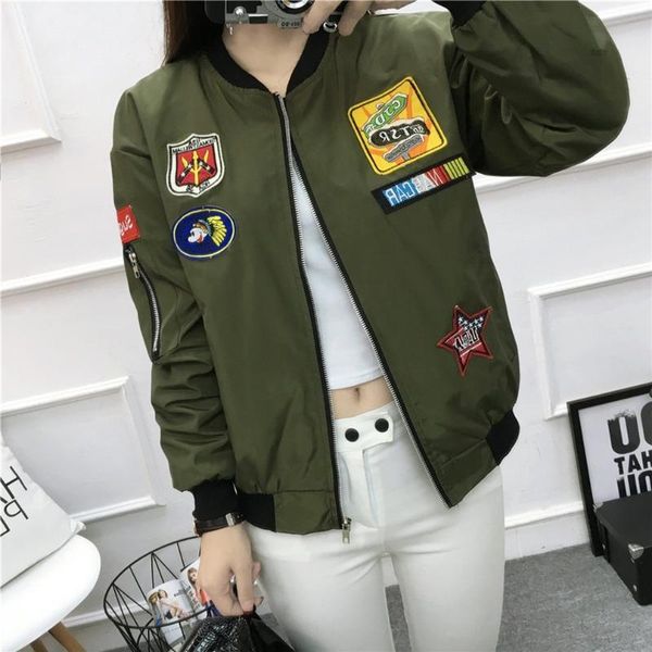 

women's jackets fashion baseball jacket wild round neck korean version thin waist casual windbreaker women zipper loose love, Black;brown