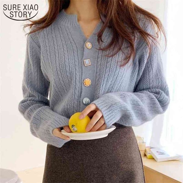 

korean style autumn winter cardigan sweater v-neck fashion solid striped chic button women knitted jumper 11116 210421, White;black