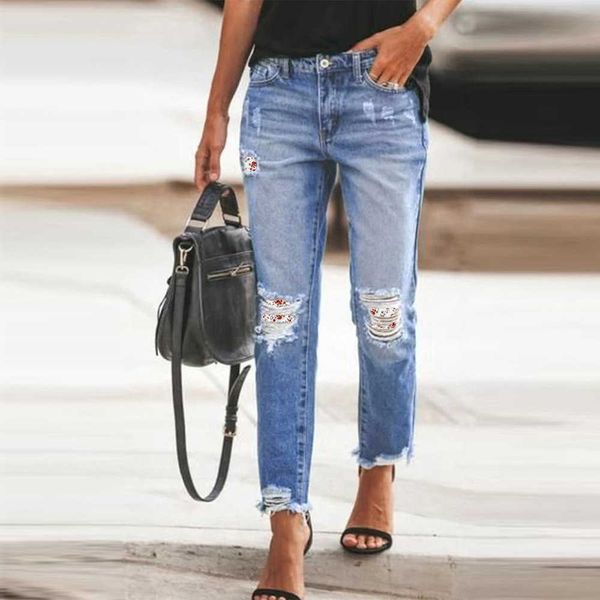 

fashion jeans women's wear cut stitching 9-point casual small leg 78469, Blue