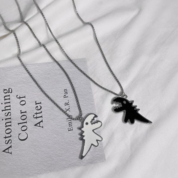 

pendant necklaces hip hop dinosaur for women titanium black white chunky necklace cartoon animal summer couple jewelry, Silver