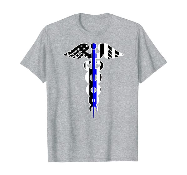 

back the blue thin blue line caduceus symbol t-shirt rn, White;black