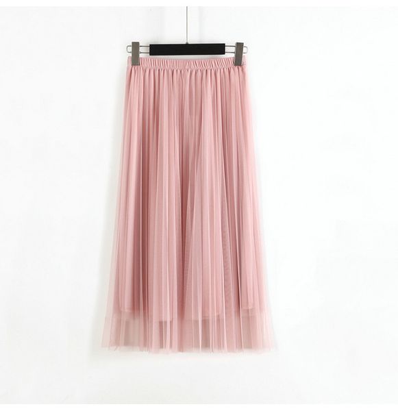 

summer women tulle skirt pleated skirt black high waist midi skirts thin chiffon mesh yarn loose long skirts women 210419