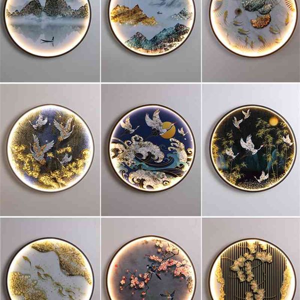 

new chinese lamp living sofa background wall porch dining tea room l decoration crystal porcelain landscape mural hanging