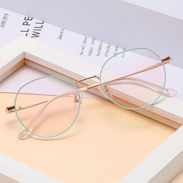 

oval metal exquisite glasses men's and women's decorative trend flat can be equipped with myopia frame. fashion sunglasses frames, Black