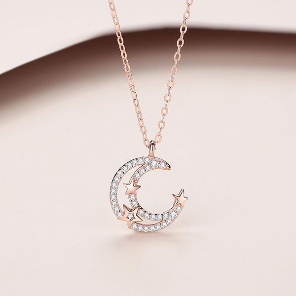 

chains mgs33 original s925 sterling silver star and moon necklace female full diamond clavicle chain korean fashion items