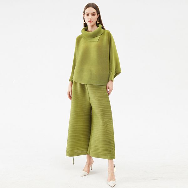 

women's jackets 2021 autumn winter women fashion pleated plus size two piece set pink outfits harem pants bat sleeve nbqv, Black;brown