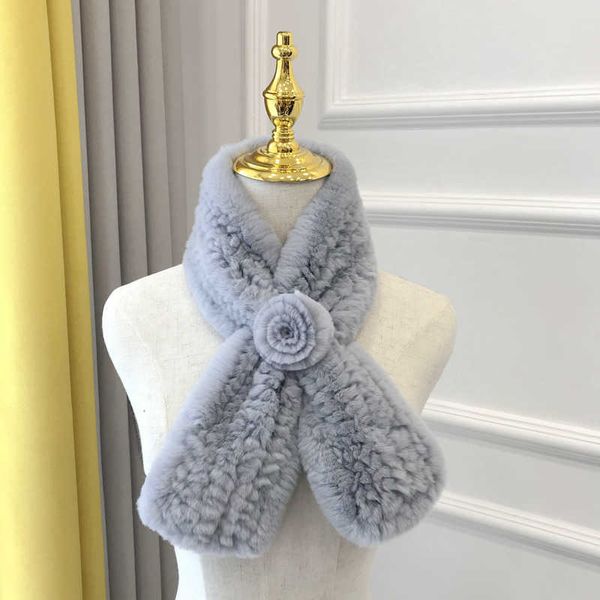 

real fur collar scarf natural rex rabbit fur cross thickening knitted winter female women scarf h0923, Silver
