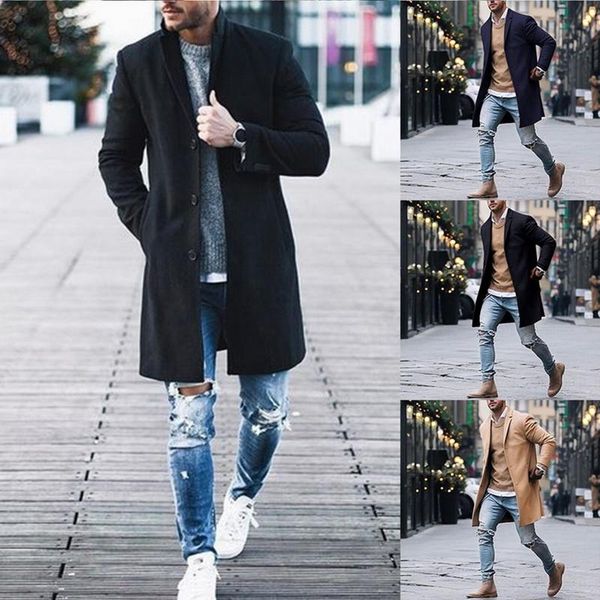 

men's wool & blends wenyujh arrival winter fashion men slim fit long sleeve cardigans coat jacket suit solid mens woolen coats, Black