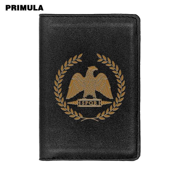 

card holders personalized spqr roman legion eagle printing passport cover holder id case travel leather wallet, Brown;gray
