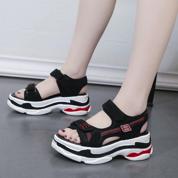 

summer vacation beach sandales women platform sandals rome shoes woman sport high heel casual ladies, Black