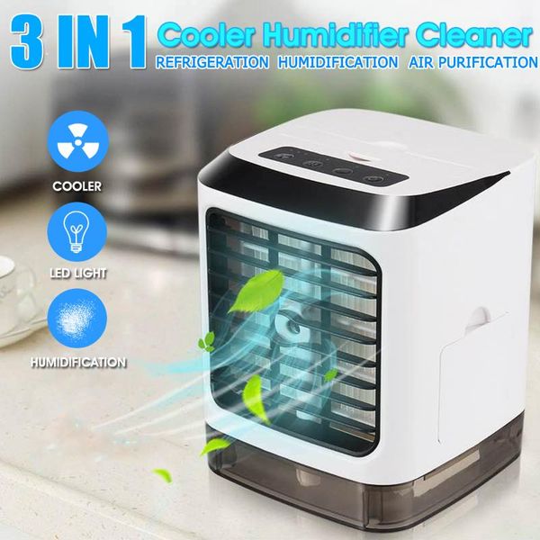 

electric fans 3 in 1 mini portable air conditioner conditioning humidifier purifier 7 colors light deskcooler fan 480ml water tan