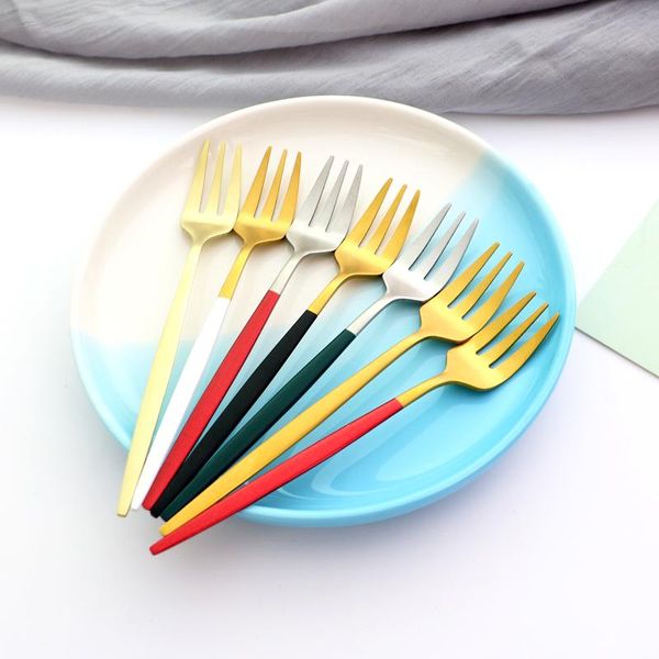 

flatware sets 4pcs colorful cutlery set 304 stainless steel dinnerware cake fork fruit dinner tableware silverware kitchen