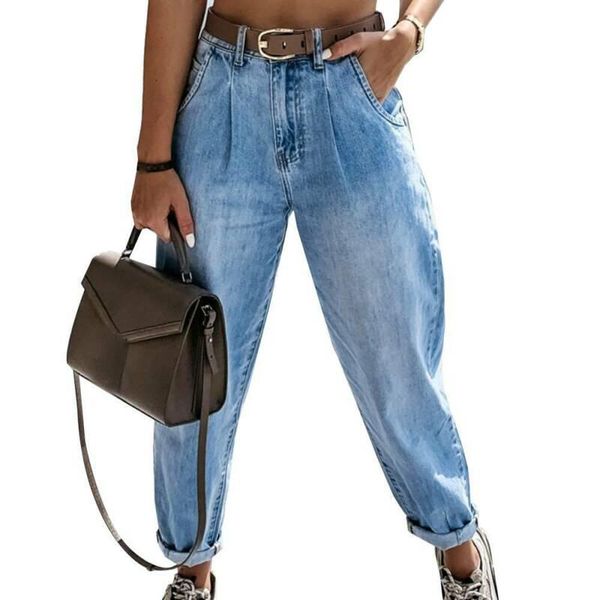 

women's jeans women blue loose high waist denim pants casual clothing female
