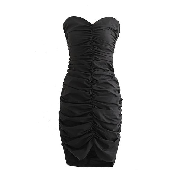 

dresses new summer 2021 women's pleated sleeveless bra dress, Black;gray