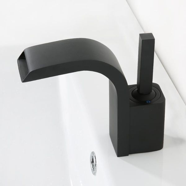 

bathroom sink faucets deck mounted black brass basin & cold single handle hole waterfall faucet