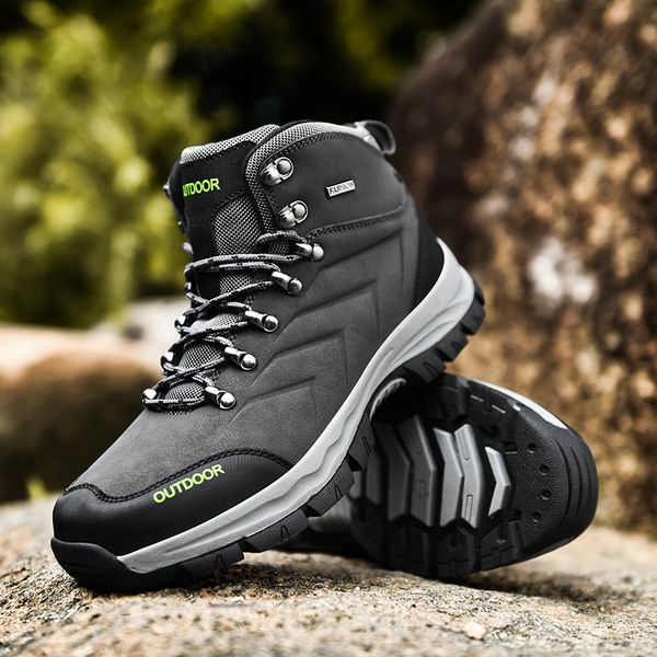 

ankle boots men hiking shoes casual outdoor leather male army military boots for men sneakers male work tooling shoes gray botas, Black