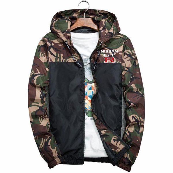 

men's jackets 2021 nissan gtr spring and autumn printed camouflage workwear hooded colorblock jacket fashion casual, Black;brown