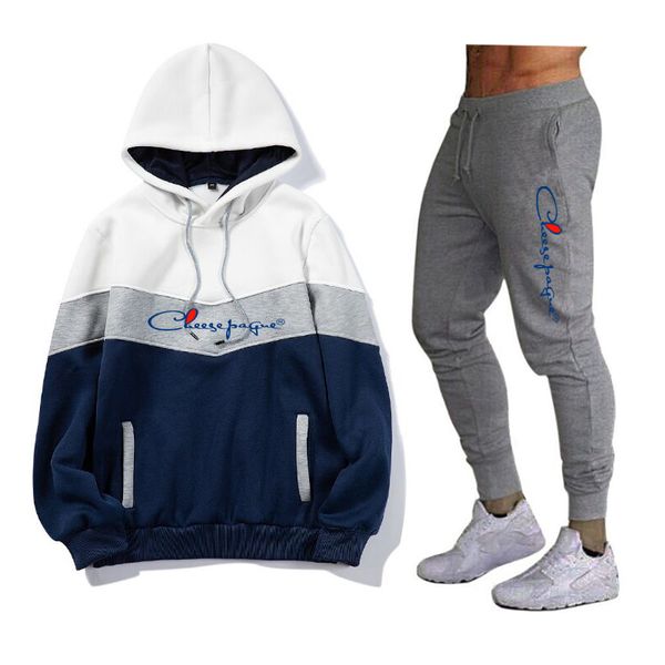 

men casual tracksuit sweatshirt+sweatpant 2 pieces set outfit autumn winter hooded male pullover hhoodies suit l001, Gray