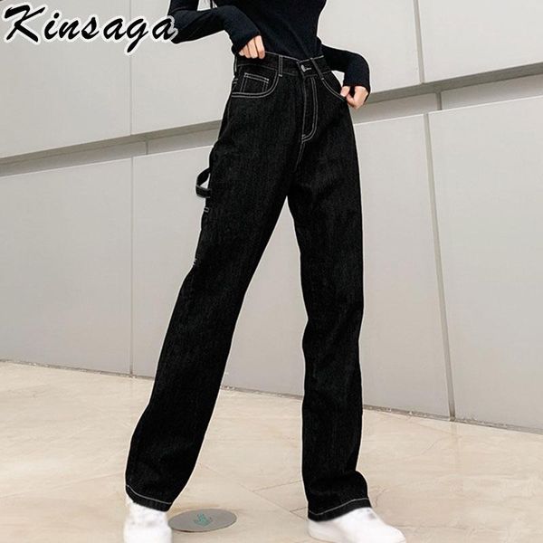 

vintage y2k black baggy straight jeans women harajuku boyfriend high waist denim cargo pants streetwear loose wide leg trousers women's, Blue