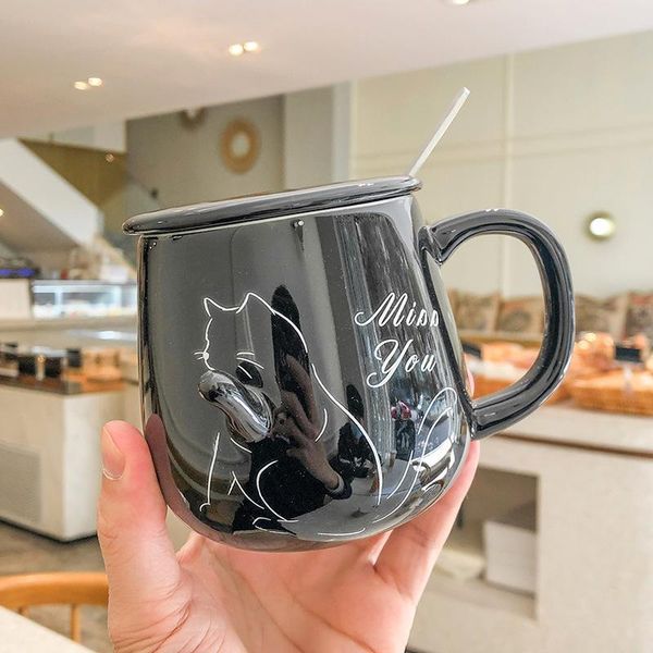 

mugs 3d embossed cartoon meow ceramic cup with lid spoon cute student water office coffee tea mark