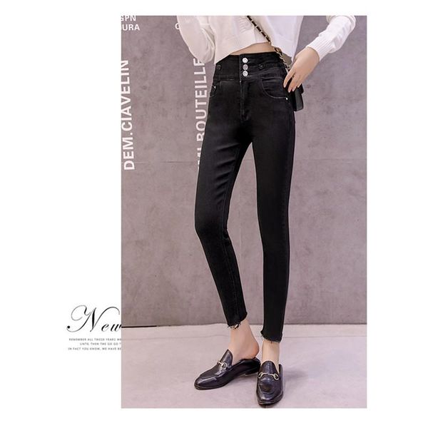 

high waist skinny pencil jeans woman plus size gray black mom stretch ladies women pants denim 8048 women's, Blue