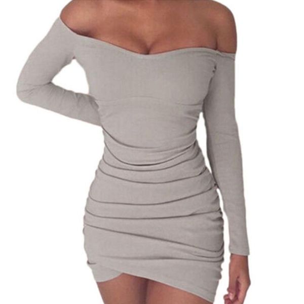 

Casual Dresses party off shoulder robe sexy dress vestidos Fashion Sexy Women Long Sleeve Off Shoulder Slim Mini Party Dress ABY8, Black;gray