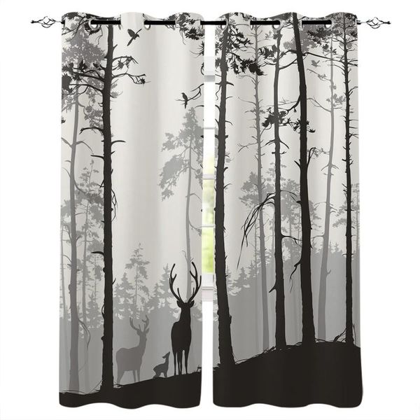 

reindeer pine tree silhouette blackout curtains for living room bedroom high shading drapes blinds kitchen curtain &