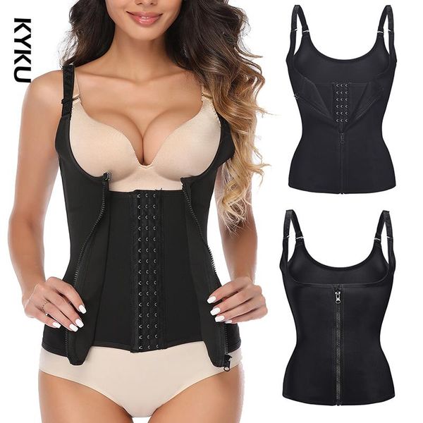 

women's shapers women waist trainer neoprene sauna sweat vest cincher body slimming trimmer corset workout thermo push up shapewear top, Black;white