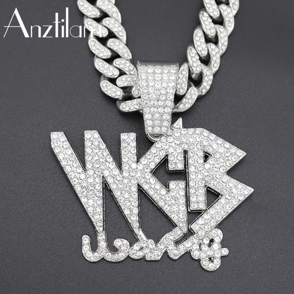 

pendant necklaces hip hop gold color cz stone paved bling wgb letter pendants iced out necklace for men rapper jewelry, Silver