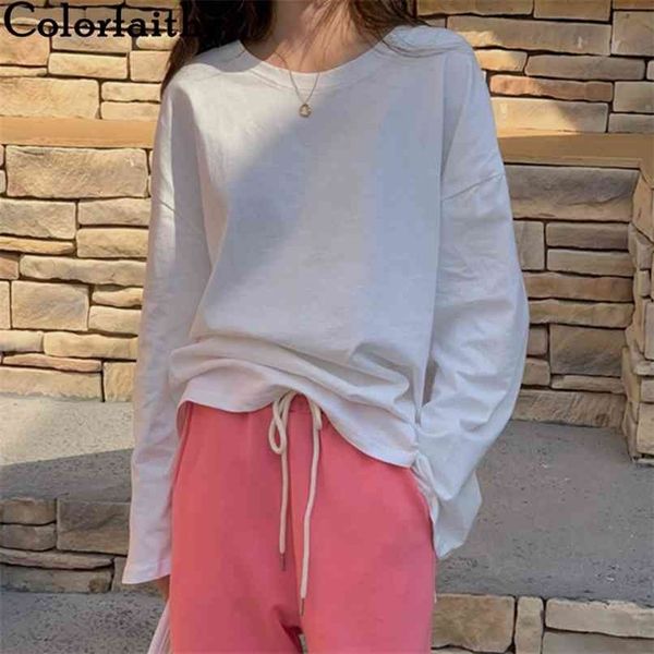 

women spring autumn t-shirt bottoming basic fashionable korean style wild ladies oversize split t982 210427, White