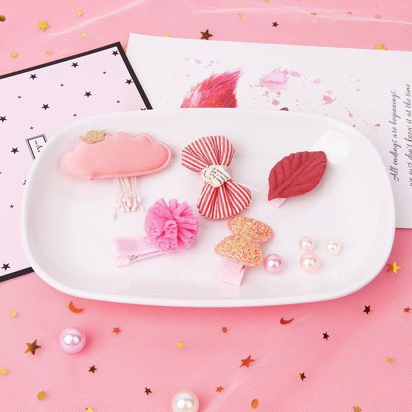 

5pcs/set children girls cute solid hair clips hairpins accesorios para el cabello bow ties barrettes kids accessories, Slivery;white