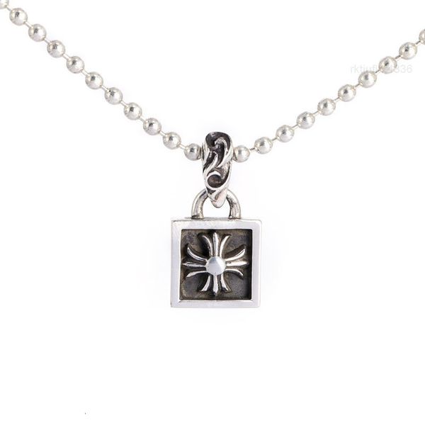 

ch crowe has been tested sold high version small cross square pendant 925 sterling silver men and women clavicle necklace chrome/hearts, Red;brown