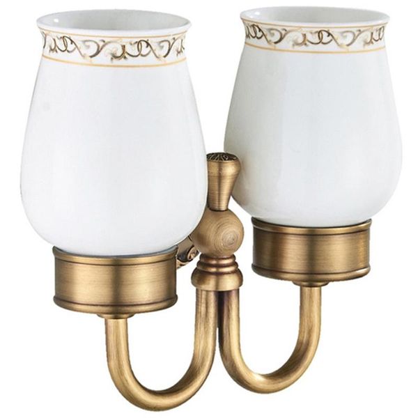 

toothbrush holders antique brass wall-mounted cup holder with double ceramic cups