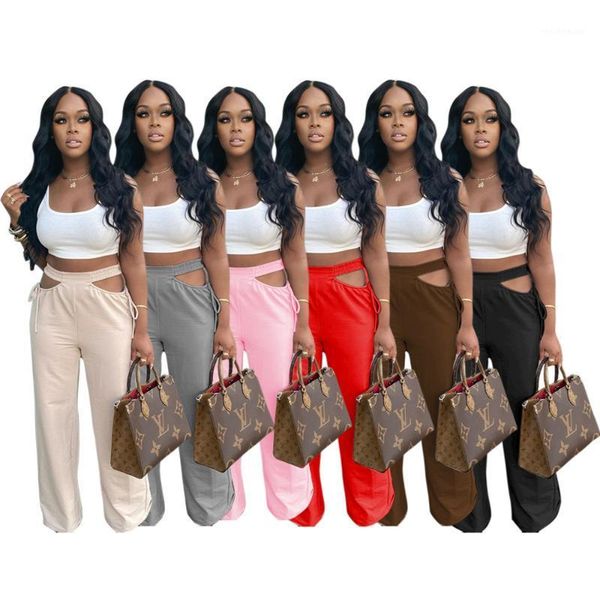 

hollow bandage flare pants summer clothes for women bodycon sweatpants vacation outfits night clubwear trousers women's & capris, Black;white