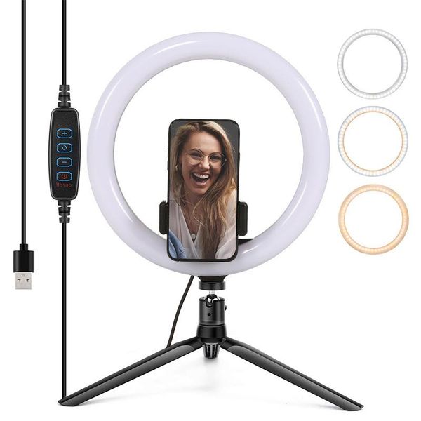 

inch 6500k led selfie ring light usb table lamp pography with phone holder desk video for makeup youtube flash heads