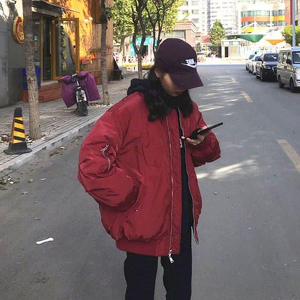 

women's down & parkas baseball padded jacket women winter thick short cotton-padded coat hong kong style korean loose concise solid dar, Black