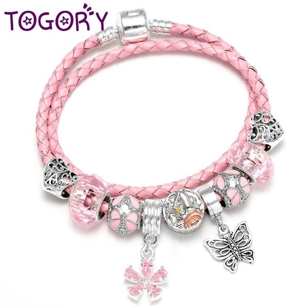 

charm bracelets luxury flower pendant leather chain women with silver plated crystal beads & bangles jewelry gift, Golden;silver