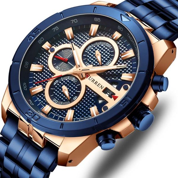 

wristwatches curren original design watch men's auto date fashion casual business chronograph waterproof quartz clock, Slivery;brown