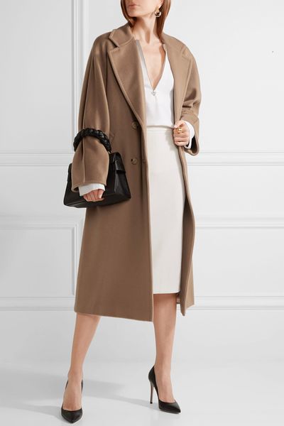 

women's wool & blends spring autumn women notched woolen robe long coat female outerwear manteau femme abrigos mujer jd5v, Black