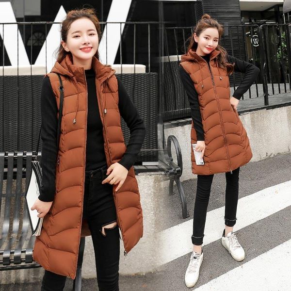 

women's vests brieuces autumn winter vest women waistcoat 2021 female sleeveless jacket hood warm long outwear colete feminino plus siz, Black;white