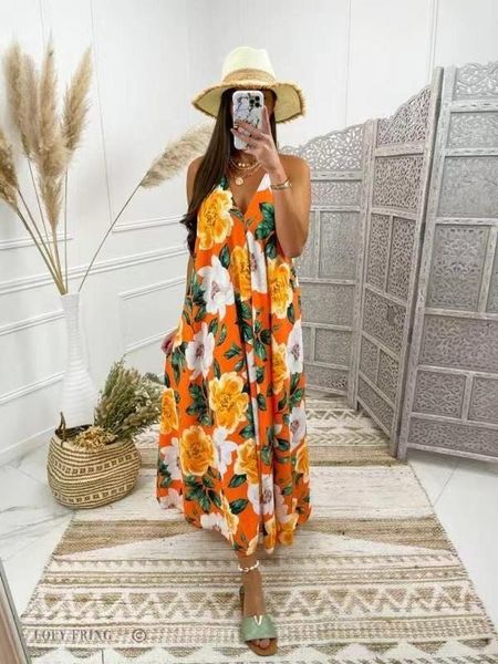 

casual dresses donsignet fashion women's dress summer v-neck pullover printing loose elegant suspender maxi, Black;gray