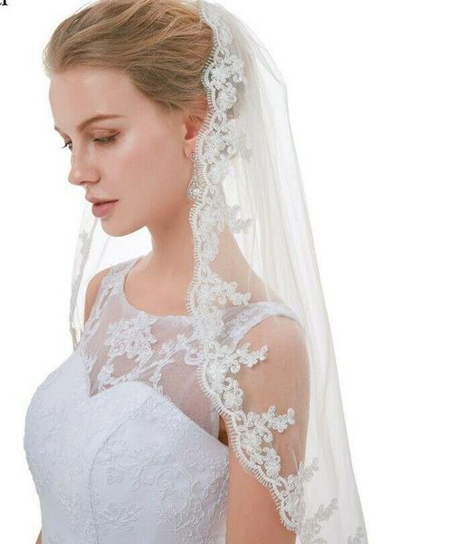 

bridal veils single layer lace veil white ivory bride wedding with comb, Black