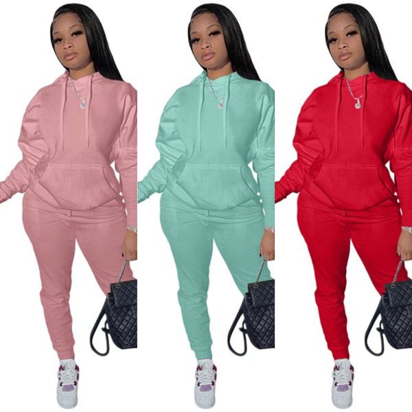 

women running tracksuits 2 piece pants suit athleisure sweatsuit hooded drawstring long sleeve hoodie sweatpant sportwear, Gray