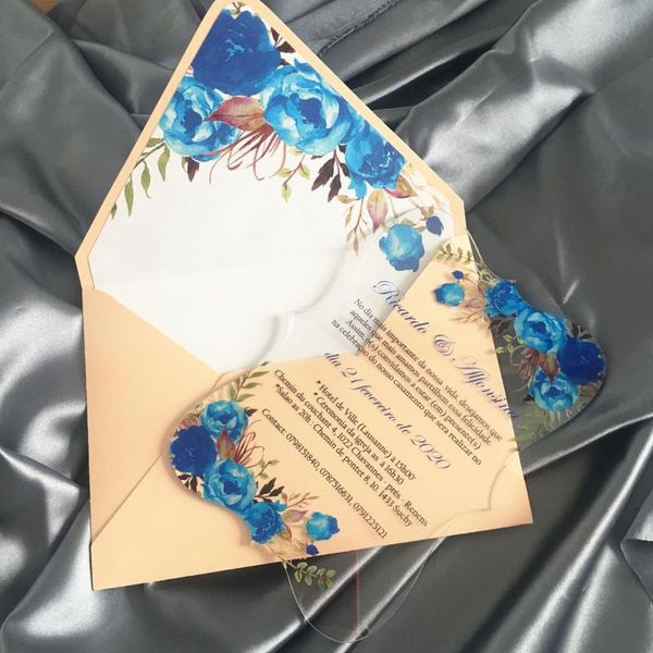 

greeting cards navy blue flower lace wedding invitation card 10pcs luxury blank party birthday invitations with envelop