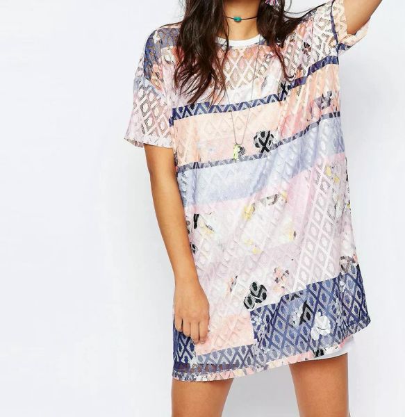 

clearance branded printed lace t-shirt dress uk16 rrpÂ£35 zz3, White;black