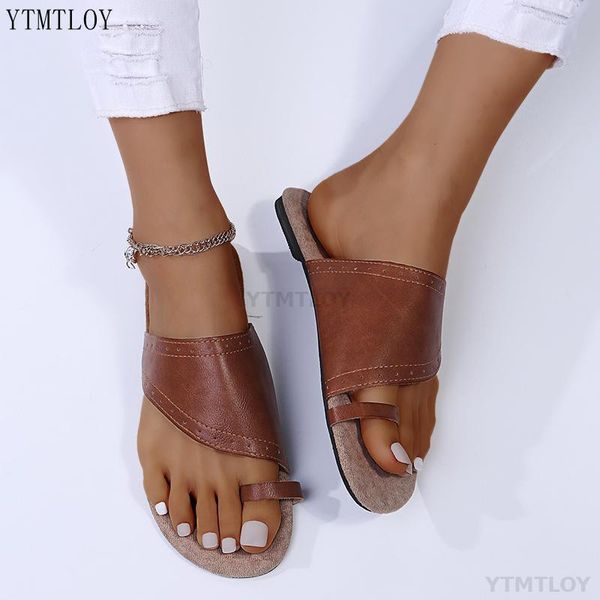 

woman handmade pu solid color toe flat non slip comfortable summer elegant slippers ytmtloy zapatillas mujer casa, Black